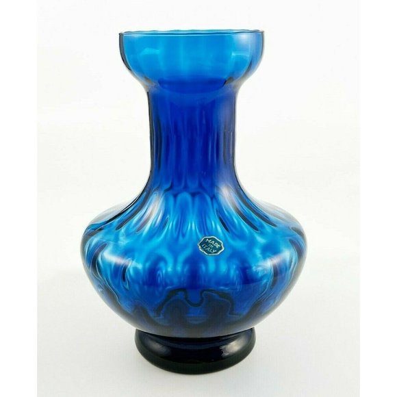 Empoli Other - Vintage Mid Century Modern Empoli Cobalt Blue Optic Glass Vase Made in Italy